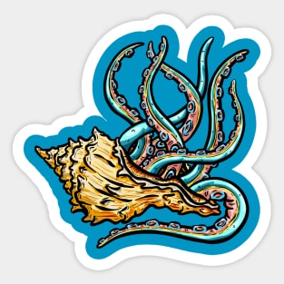 Tentacles in a Conch Seashell Illustration Sticker